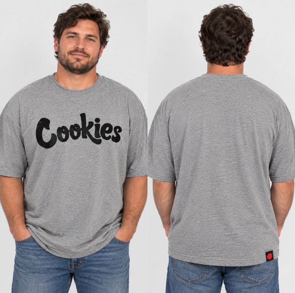 Cookies Men’s 2XL Gray Logo T-Shirt 100% Cotton Streetwear Oversized Tee